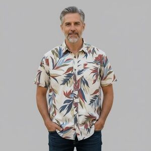 Men's Tropical Print Short Sleeve Shirt Size XL